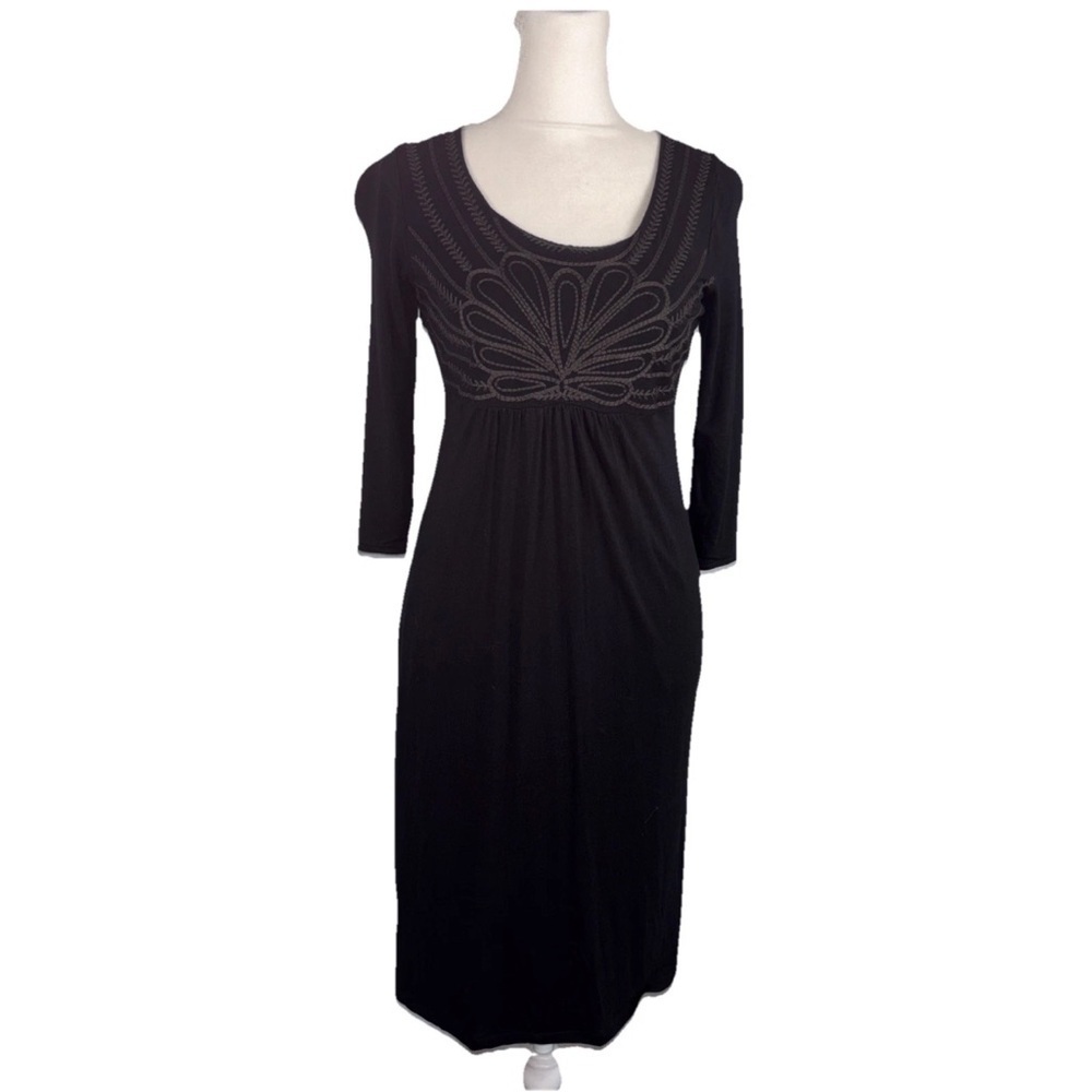 BODEN Ladies Black Lined Dress Floral Embroidery 3/4 Sleeve Size 6